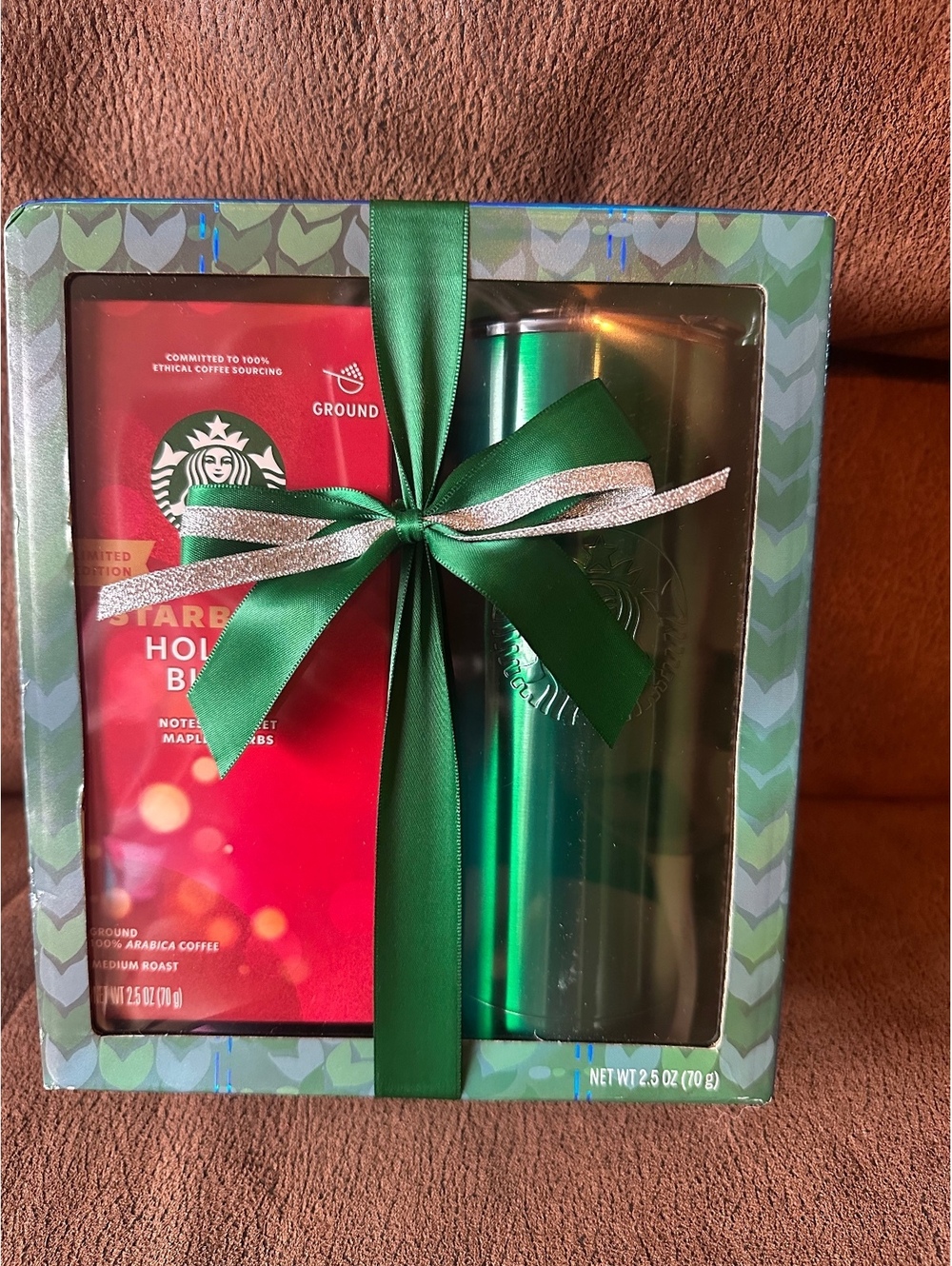 2022 Holiday Gift Set Metallic Green 19oz Travel Tumbler & Holiday Blend Coffee